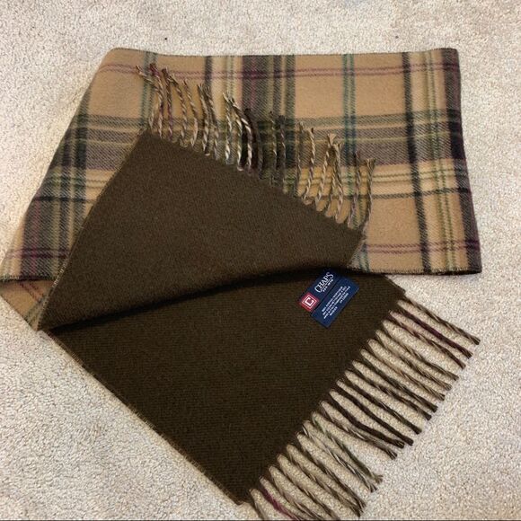 Chaps chocolate brown tan brown plaid check soft fall winter scarf - Picture 5 of 8